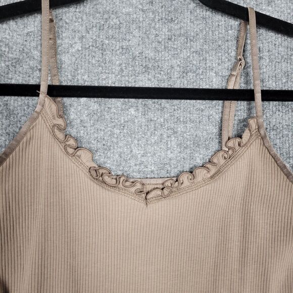 GAP Brown Y2K 2000s Lettuce Trim Fitted Ribbed Cami Fairy Camisole SIZE MEDIUM - Picture 3 of 12